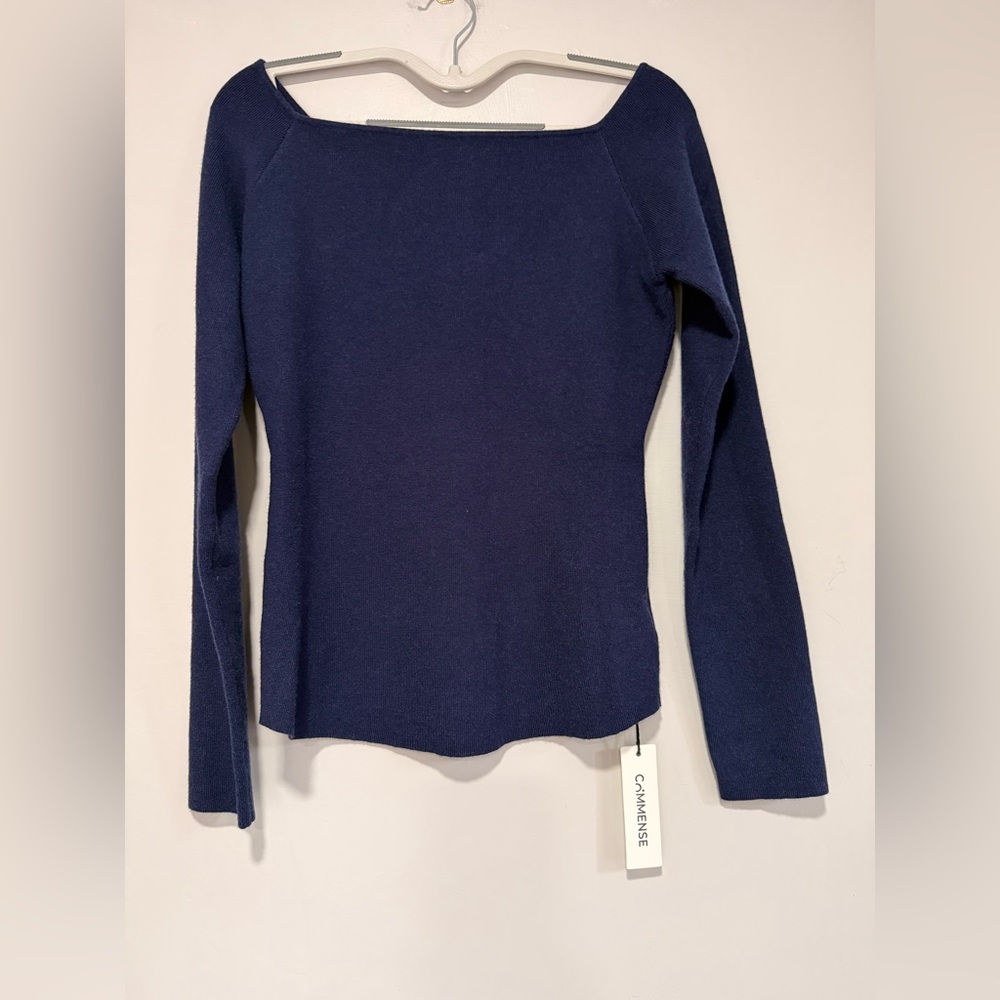 Commense Navy Square Neck Long Sleeve Knit Top